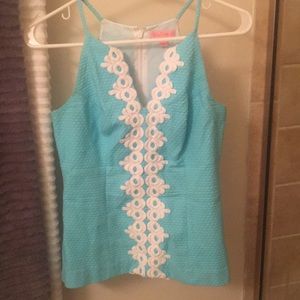Lily Pulitzer blue top with white trim.